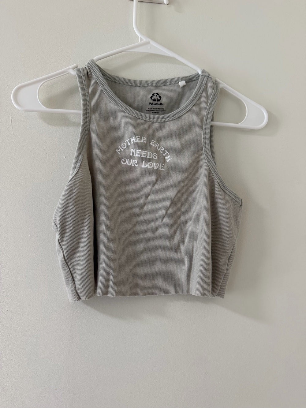 PacSun Ribbed Crop Tank Womens XS Gray Excellent Mother Earth Eco Graphic